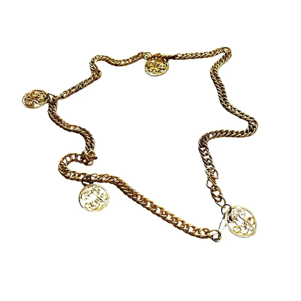 Adjustable goldtone chain belt with ornate dangling discs vintage 90's fashion